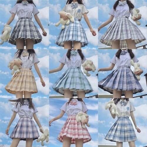 School Girl Uniform Pleated Skirts Japanese Fashion School Uniform Hight Waist A-Line Plaid Skirt Sexy JK Uniforms for Woman