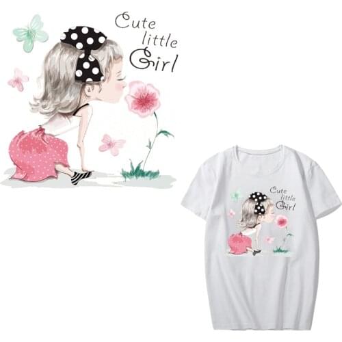 Cute Little Girl Patch Iron-on Transfers for Clothing DIY Girls T-shirt Heat Transfer Vinyl Stickers Appliques on Clothes Press
