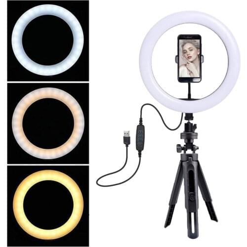 LED Selfie Ring Light with Tripod Stand 10inch Dimmable Makeup Lamp Live lights with Selfie Phone Clip for Studio Camera Video