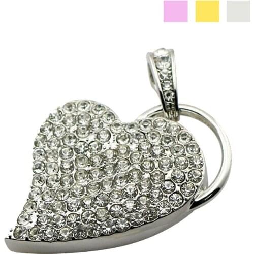 USB Flash Drive 128GB Pen Drive Pendrive Cute Crystal Diamond Heart Necklace 8GB 16GB 32GB 64GB 2.0 Memory Stick Storage Card