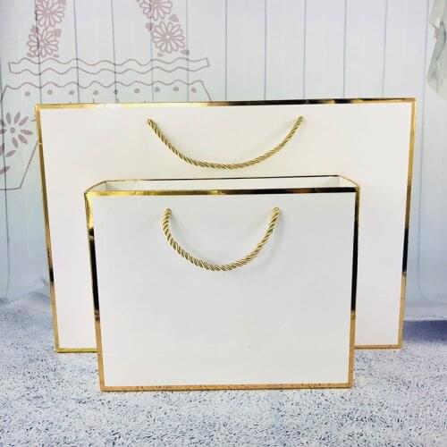 Gold Stamping Edge 100PCS/LOT Thickening White Paper Bag Luxury Shopping Bag Paper Gift Bag Carrier Bag