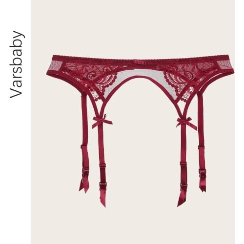 Varsbaby sexy embroidery lace high quality black /white /red bow garter belt intimates S-XL for women