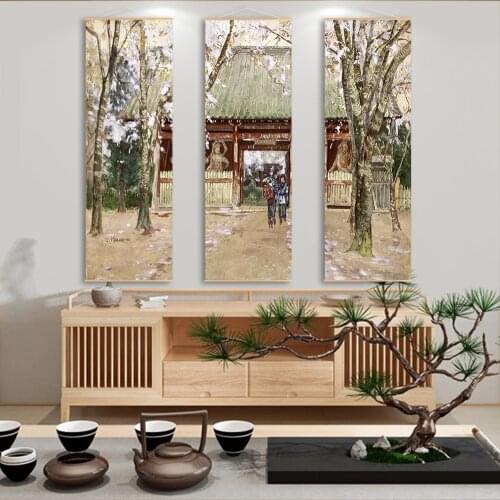 Vintage Japanese Scroll Canvas Poster Wall Art Decor Mountain Lake Landscape Autumn Leaves Picture Painting