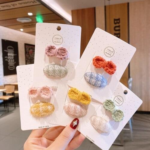 2PCS/SET Korean childrens hair Accessories Handmade Woolen Bow Hairpin Small Fragrant Wind Woolen Hairpin Cute BB Clip Girl
