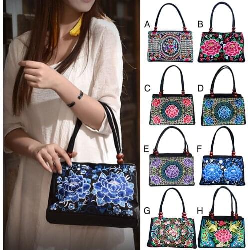 Two-zipper Home Storage Bag Womens Bag Hand Bag Ethnic Style Embroidered Bag Handbag Canvas Bag Shoulder Bag Outdoor Women Bag