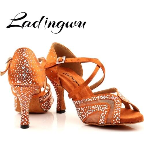 Ladingwu New Latin Dance Shoes Ladies Girls Salsa Tango Dance Shoes Indoor Sports Silk Satin Mesh Professional Ballroom Dance