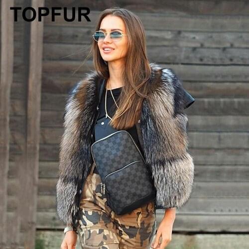 TOPFUR Raccoon Fur Vest Women Real Fur Vest Women Fashion Winter Coat Women Leather Jacket Raccoon Fur Coat Real Leather Jacket