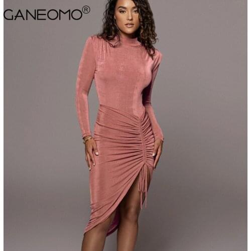 Women High Neck Bodycon Knitted Midi Dress 2021 Atutumn Winter Elegant Drawstring Ruched Party Bandage Dress Festival Clothes