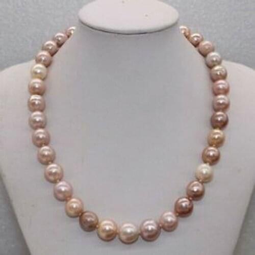 10-12MM Natural Rare multicolor round kasumi pearl Necklace 18"