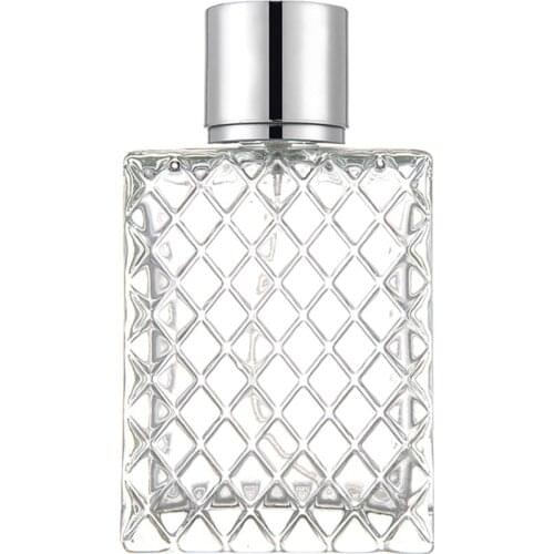 100ml Perfume Spray Bottle Square Grids Portable Clear Glass Empty Atomizer Bottle Travel Cosmetic Container Perfume Bottle