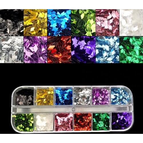 12colour/set Nail Holographic Glitter Sequins Mixed Powder Dust Sandy Nail Decorations Nail Art charms DIY Makeup Tools NRP021