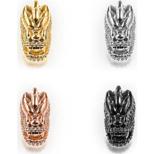 15*9mm Dragon crystal micro pave cz zircon cubic zirconia beads copper silver gold plated bracelet necklace accessories ff34