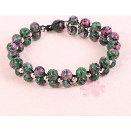 2020 Fashion Women Bracelet Handmade Braided Natural Stone India Onyx Crystal Beaded Bracelets Custom Size Boho Bangles