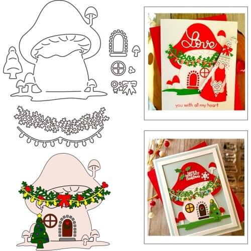 2021 New Building Mushroom House Banner Garland Metal Cutting Dies For DIY Craft Making Greeting Card and Scrapbooking No Stamps