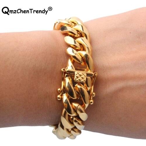 316L Stainless Steel Hip hop Mens Curb Cuban Chain Bracelets Bangle Dargon Square Lock Clasp Jewelry 8/10/12/14MM Drop shopping