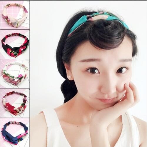 5Pcs/lot Women Girls Summer Bohemian Hair Band Print Headbands Retro Cross Turban Headwear Bandanas HairBands Accessory Headwrap