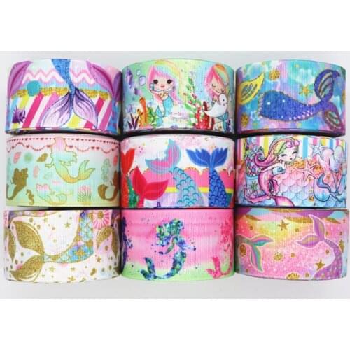 50 Yards 1.5'' 38MM Fish Tail/Mermaid Printed Grosgrain Ribbons For Hair Bows DIY Handmade Materials Y19082001