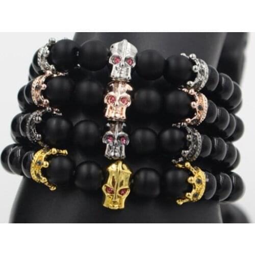 8mm xhg23 gold silver micro pave cz zircon cubic zirconia Bracelet adjusted nature stone bead warrior weathering agate Bangles