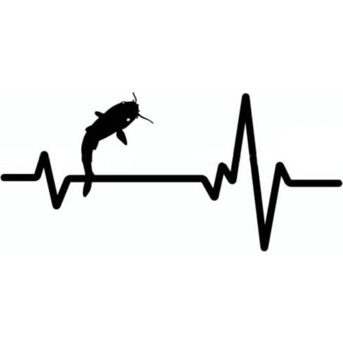 LLY-0144 Classic Heart Beat Line FISHING FISH CATFISH Modeling Car Sticker PVC Auto Motorcycle Accessories Waterproof Stickers