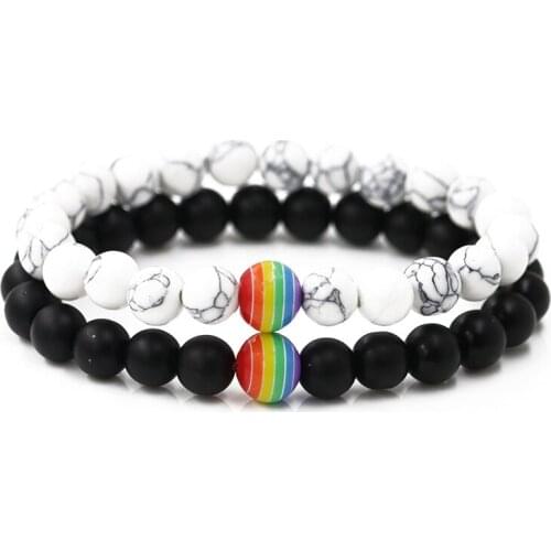 Rainbow Bead Bracelet Pride Stone Strand Couple Bracelets Bangle Male Female LGBT Erkek Bileklik Pulseras Mujer Accessories