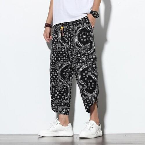 Summer Cotton Harem Pants Men Casual Hip Hop Trousers Cross Bloomers Ankle-Length Pants Joggers Men Streetwear