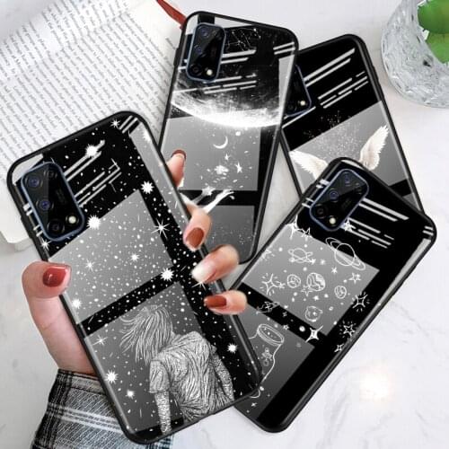 Tempered Glass Cover White Flower Moon Stars For OPPO A9 2020 A52 Find X2 Lite Realme 7 7i 6 5 Pro C3 XT Phone Case Shell