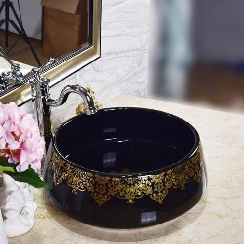Black Chinese Antique ceramic sink china wash basin Ceramic Counter Top Wash Basin Bathroom Sinks decorative sinks