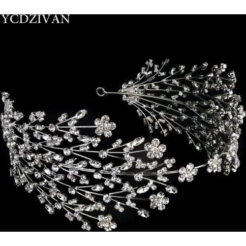 YCDZIVAN Crystal Floral Decor Elegant Bridal Hairbands Rhinestone Tiaras Wedding Crown Jewelry