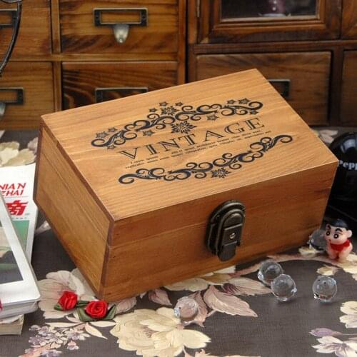 Hot zakka retro wooden lockable storage box finishing the desktop storage box to do the old wooden stationery wood