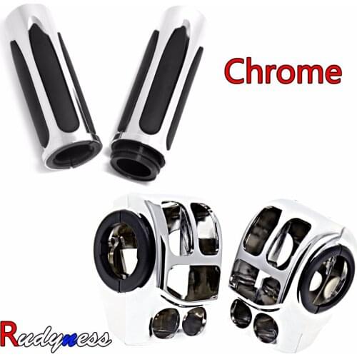 Chrome Handlebar Control Switch Housings&Hand Grips For Harley Touring Electra Street Glide Road King 14-18 By Wire Models