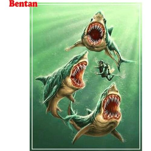 Full Square Diamond Painting New Arrival Shark Animal Diamond Embroidery Cross Stitch Picture Of Rhinestone Home Decoration