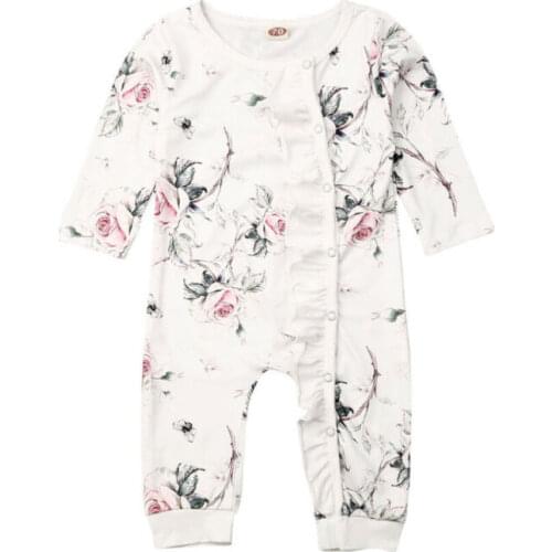 Citgeett Spring Autumn Newborn Baby Girl Cotton Flower Print Ruffle Romper Jumpsuit Long Sleeves Outfit Fall Set