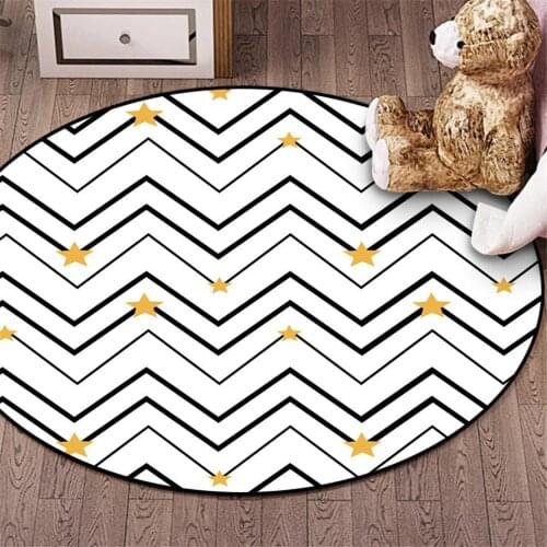 Nordic Black Strip Star Pattern Round Rug For Bedroom Simple Area Rug For Kids Beside Mat Fashion Modern