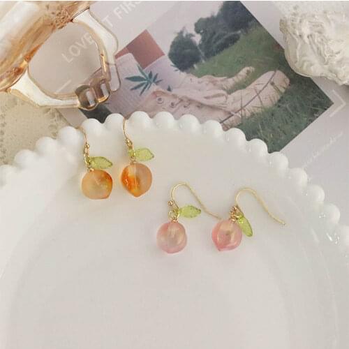 Cute Sweet Glaze Pink Orange Peach Pendant Earrings Women Girl Trendy Lovely Crystal Fruit Dangle Earrings Ear Jewelry Gift