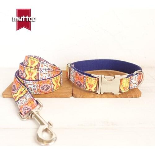 MUTTCO retailing self-design accessory THE BLUE BOHEMIAN handmade 5 sizes dog collars and leashes set UDC054