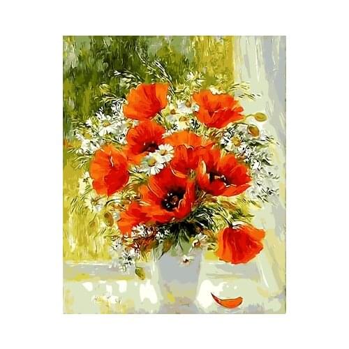 DRAWJOY Framed Flower DIY Painting By Numbers Flower DIY Digital Canvas Oil Painting Home Decor For Living Room Wall Art