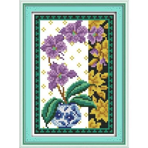 Flowers (2) cross stitch kit DMC color plant picture 14ct 11ct count print canvas stitches embroidery DIY handmade needlework