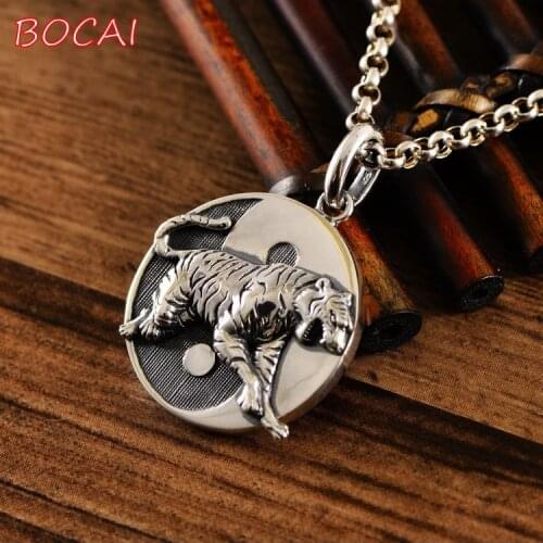 Real s925 silver jewelry vintage Thai silver four mythical beast silver pendant male gossip white tiger round brand zodiac penda