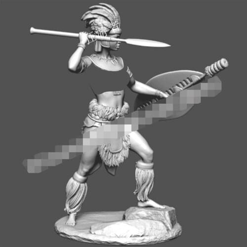 Unpainted Zulu Female Warrior Resin Figure 1/24 Scale Model Kit Assembly Models Kit Resin Colorless Self-Assembled Toy
