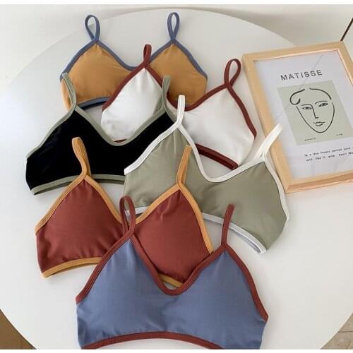 Underwear women hit color camisole bra girls no steel ring tube top gather prevent emptiness students Korean retro basic bottom