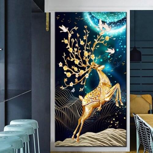 New hot Golden Deer diamond Painting full square round mosaic diamond set 3d cross Stitch Entrance hallway wall decoration,N933
