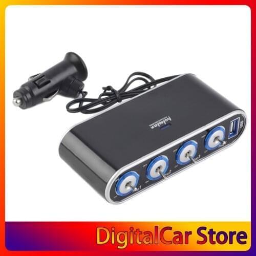 New 4 Way Multi Socket Car Charger Vehicle Auto Car Cigarette Lighter Socket Splitter & Dual USB Ports Plug Adapter 12v 24v
