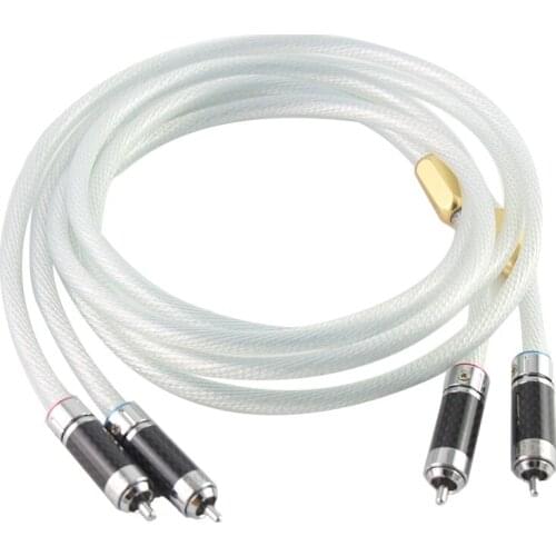Pair 7N pure silver plated occ soft copper, conductor RCA interconnect cable ,wire with carbon fiber Rhodium plated RCA plug