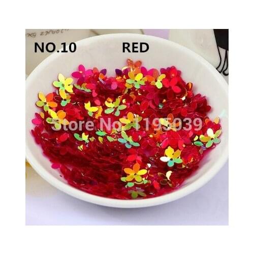 30g/lot PVC Sequins 10mm Flower With 1 Center Hole Plum Blossom Cup Loose Sequins Shining Red