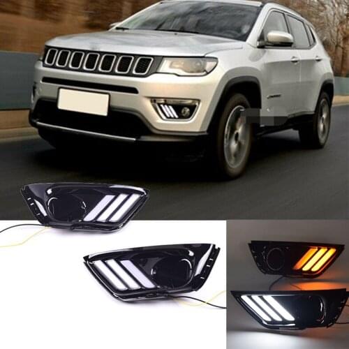 Fit For Jeep Compass 2017 2018 2019 Front LED DRL Daytime Running Light White Fog Lights Assembly w/ Amber Turn Signal Lamp