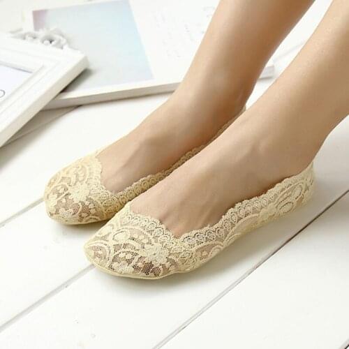 Sexy Black Lace Boat Socks Autumn Fashion Women Girls Antiskid Invisible Loafer Boat Shoes Low Cut Floor Socks Slippers