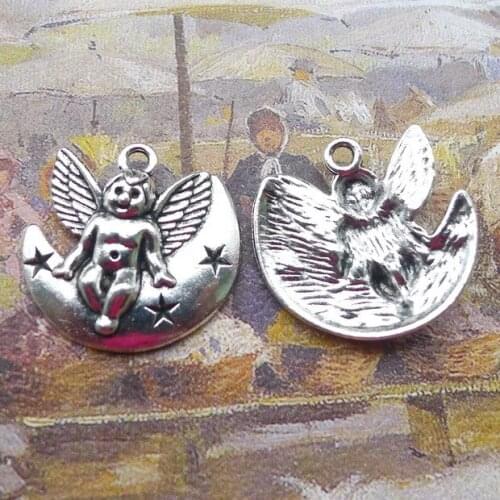 10pcs/Lot 22x22mm Antique Silver Color Moon Baby Angel Charms Pendant For Jewelry Making DIY Jewelry Findings