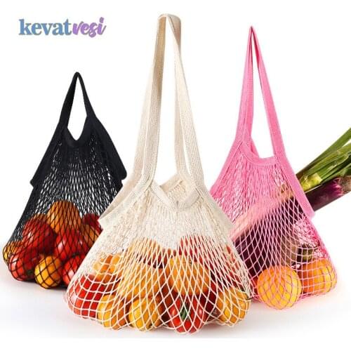 Portable Reusable Grocery Bag Eco-Friendly Cotton Foldable Mesh Shopping Bag Storage for Fruit Vegetable String Shopping Handbag