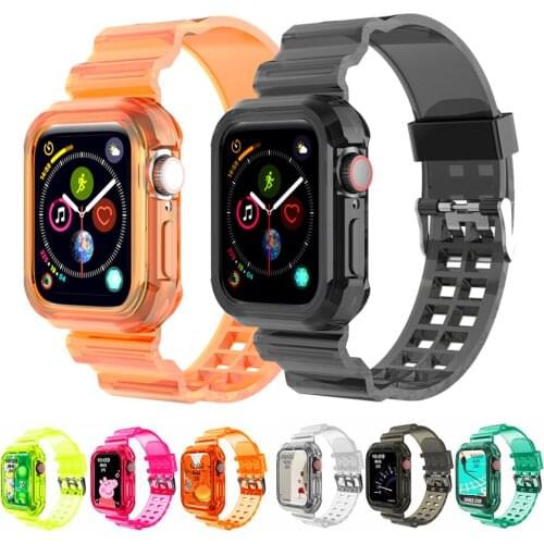 Case Strap for apple Watch band 44 mm 40mm Couple bracelet accessories transparent silicone bands 38MM 42MM for iwatch 6 5 4 3 2