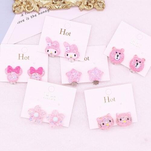 6 Styles Pink Colors Cute Animals Clip on Earrings for Children Girls No Pierced Earring Jewelry Play Costume Fashion Accessory